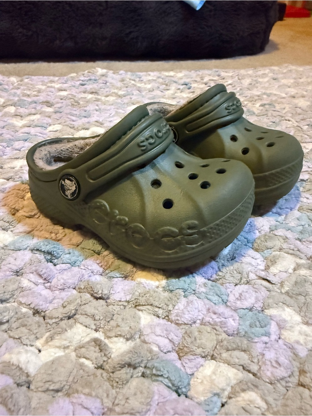 CROCS Kids Olive Green Fleece-Lined Clog